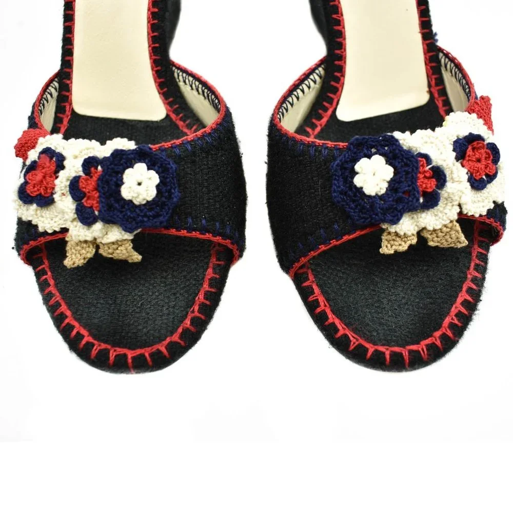 PRADA Black, Crochet Flowers Wedges Size: 8 - Picture 3 of 9